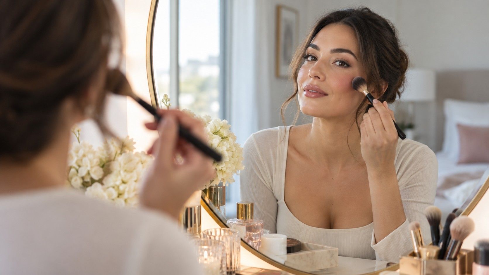Blush and bronzer placement on a natural makeup look
